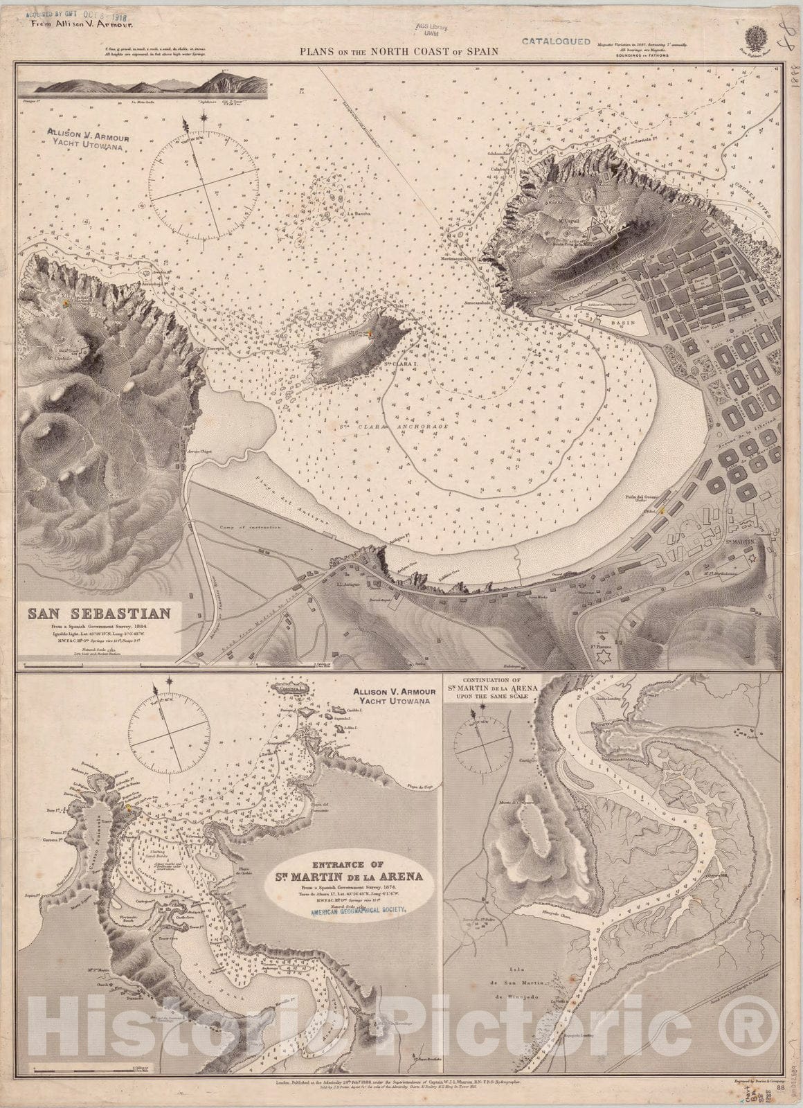 Map : Spain, north coast 1888, Plans on the north coast or Spain , Antique Vintage Reproduction