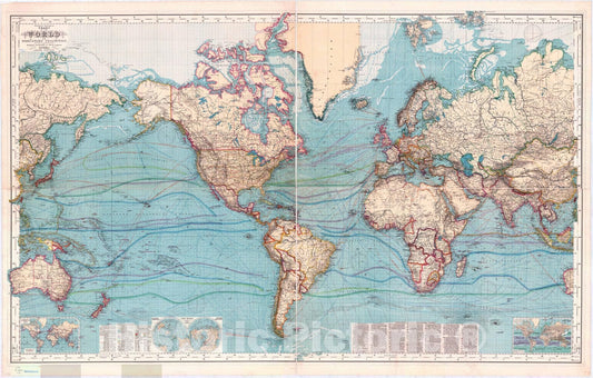 Map : World 1897, Chart of the world on Mercators projection , Antique Vintage Reproduction