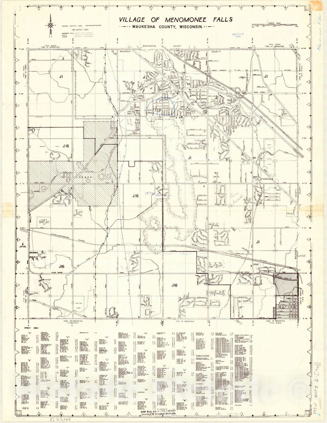 Map : Menomonee Falls, Wisconsin 1963, Official village map and street directory : Village of Menomonee Falls, Wis. , Antique Vintage Reproduction