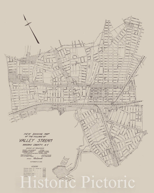Map : Valley Stream, New York 1948, New zoning map of the village of Valley Stream, Nassau County, N.Y. , Antique Vintage Reproduction
