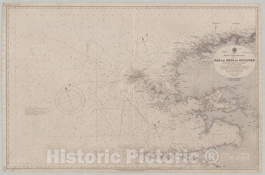 Map : France 1890, France, north west coast, sheet VII, Raz de Sein to Goulven, including Brest and Ushant , Antique Vintage Reproduction