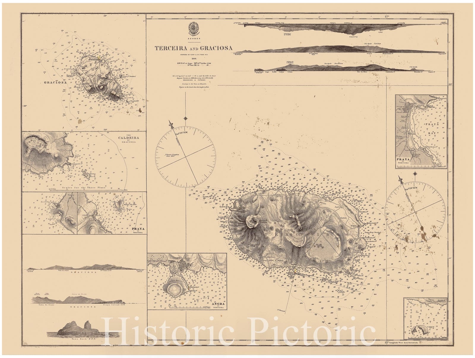 Map : Azores 1893, Azores, Terceira and Graciosa , Antique Vintage Reproduction