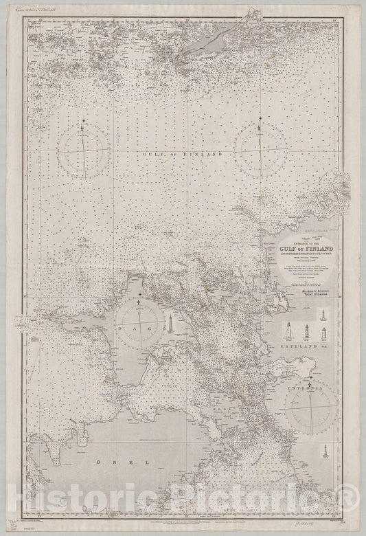 Map : Gulf of Finland 1898, Baltic, entrance to the Gulf of Finland an northern entrances to Gulf of Riga , Antique Vintage Reproduction