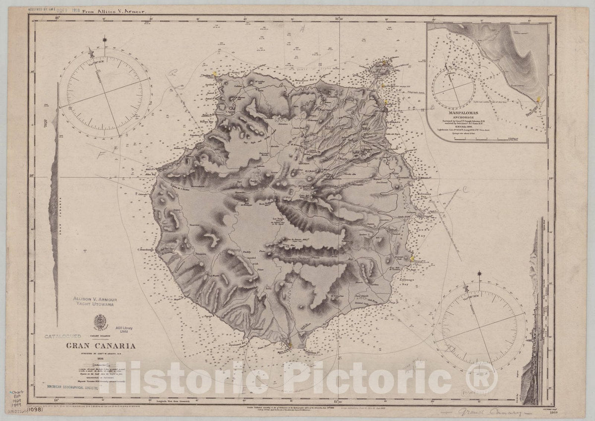 Map : Canary Islands 1899, Canary Islands, Gran Canaria , Antique Vintage Reproduction