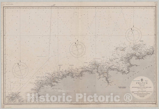 Map : France, south coast 1890, France, south coast, sheet VIII, Ile d'Ouessant to les Sept Iles , Antique Vintage Reproduction