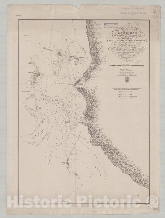 Map : Zanzibar 1827, Zanzibar, s.w. coast and harbour , Antique Vintage Reproduction