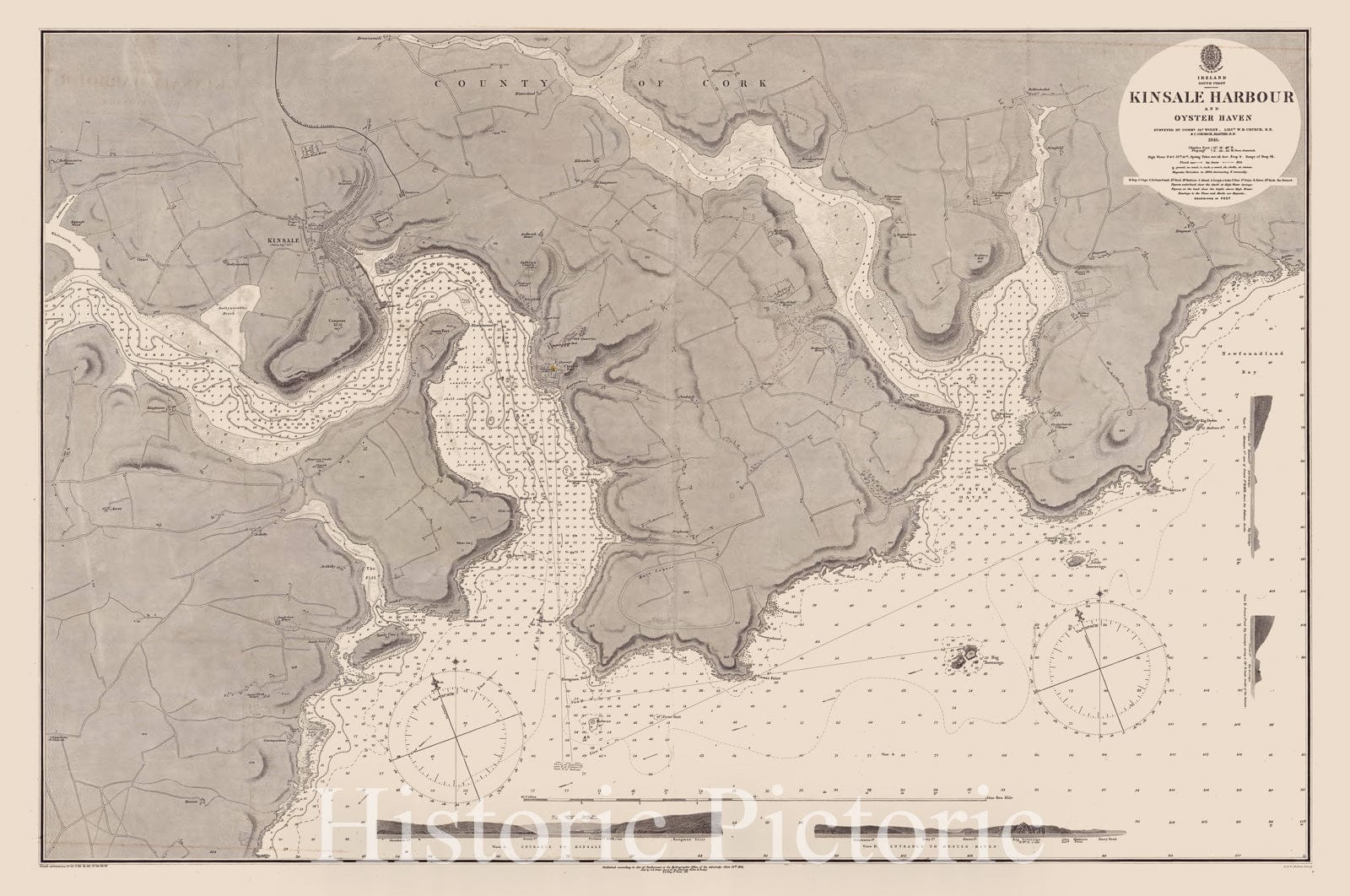 Map : Ireland, south coast 1897, Ireland, south coast, Kinsale Harbour and Oyster Haven , Antique Vintage Reproduction
