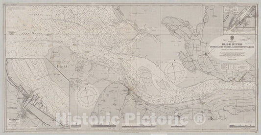 Map : North Sea 1911, North Sea, Elbe River, Outer Light Vessel to Brunsbuttelkoog , Antique Vintage Reproduction