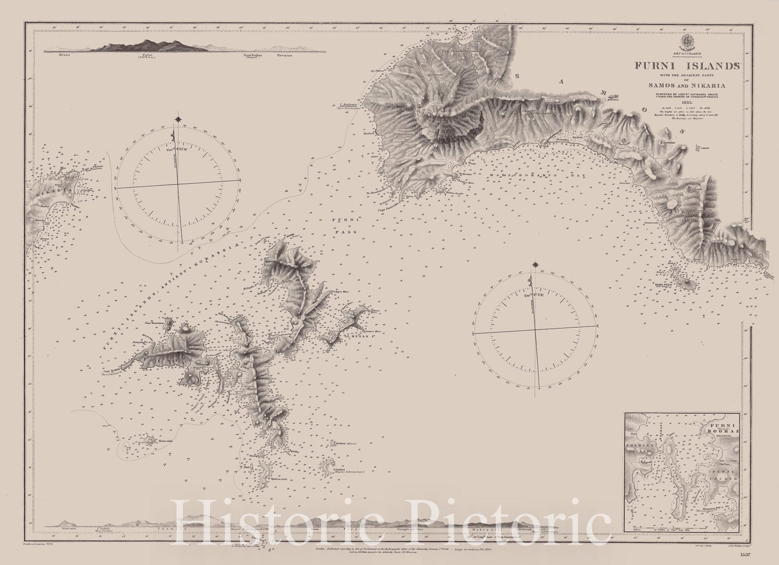 Map : Phournoi Island, Greece 1882, Archipelago, Furni Islands, with the ancient parts of Samos and Nikaria , Antique Vintage Reproduction