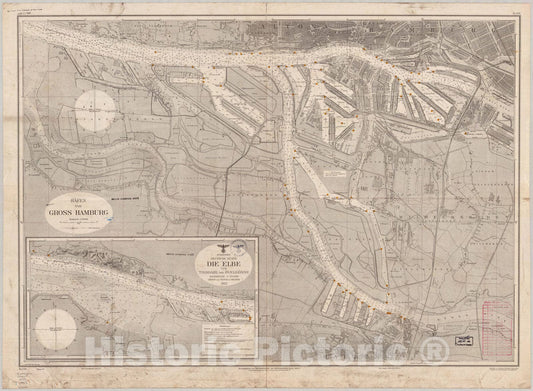 Map : Hamburg, Germany 1943, HA?fen von Gross Hamburg , Antique Vintage Reproduction