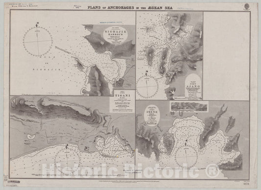 Map : Aegean Sea 1898, Plans of anchorages in the Aegean Sea , Antique Vintage Reproduction