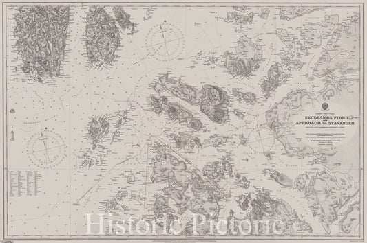 Map : Norway, west coast 1909, Norway, west coast, Skudesnaes Fiord, approach to Stavanger , Antique Vintage Reproduction