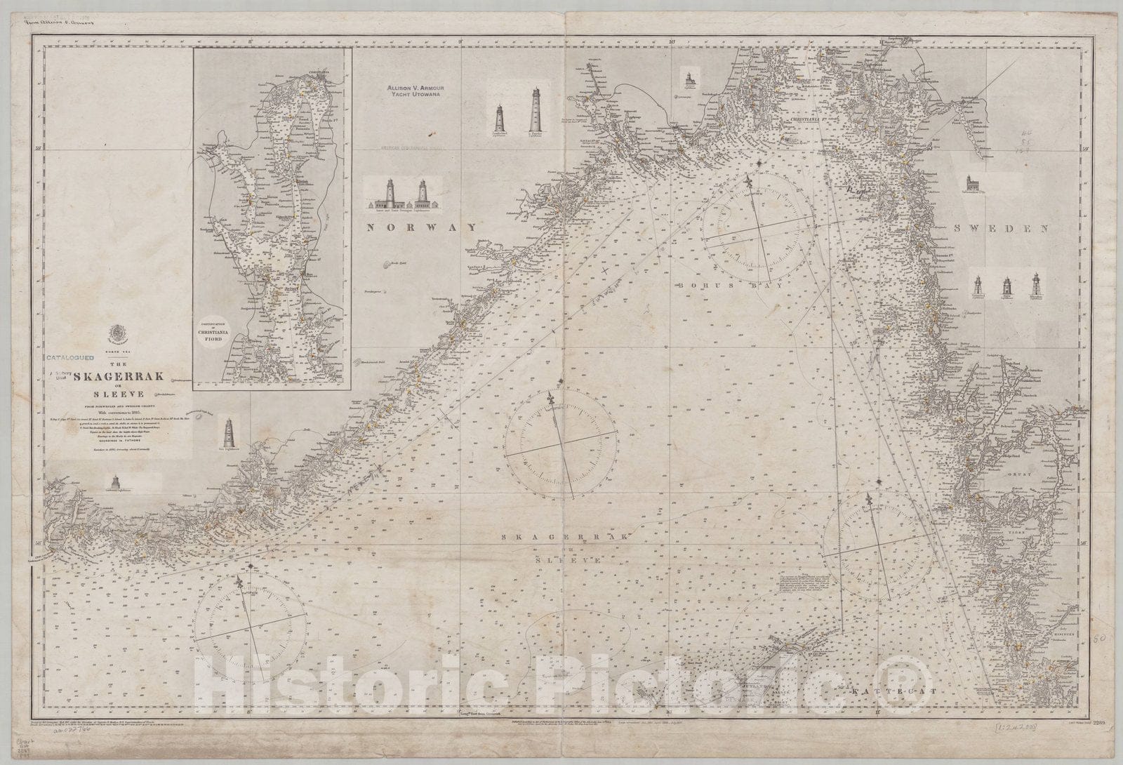 Map : North Sea 1899, North Sea, the Skagerrak or Sleeve , Antique Vintage Reproduction