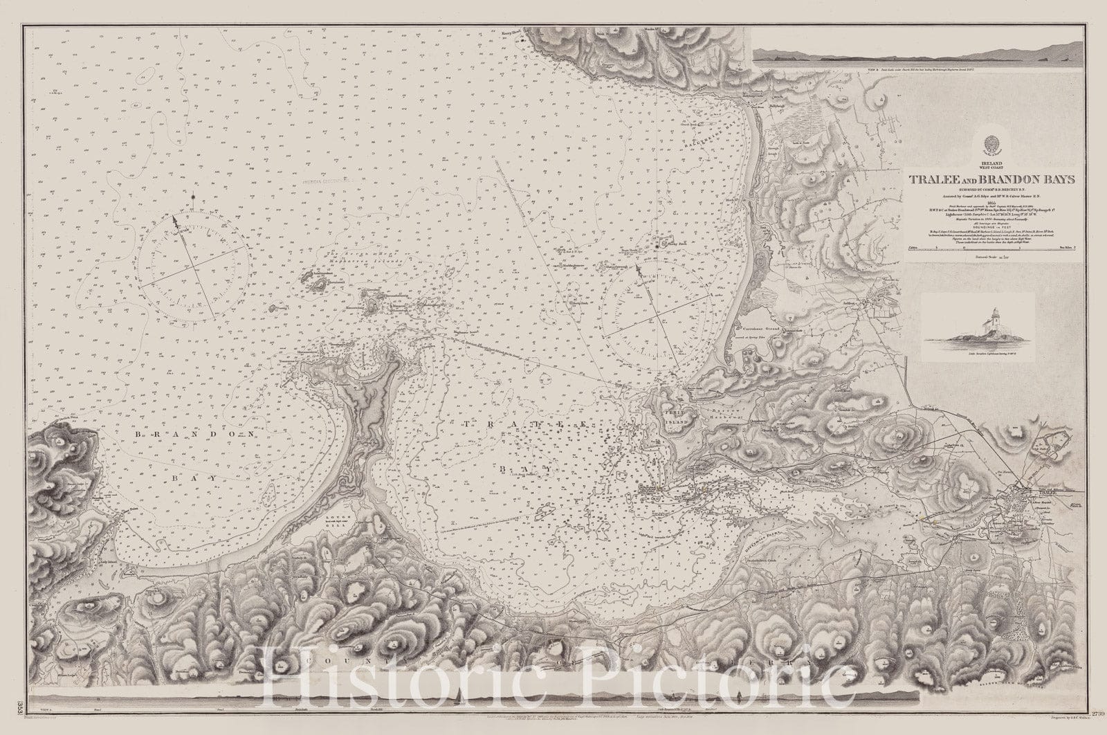 Map : Ireland, west coast 1896, Ireland, west coast, Tralee and Brandon Bays , Antique Vintage Reproduction