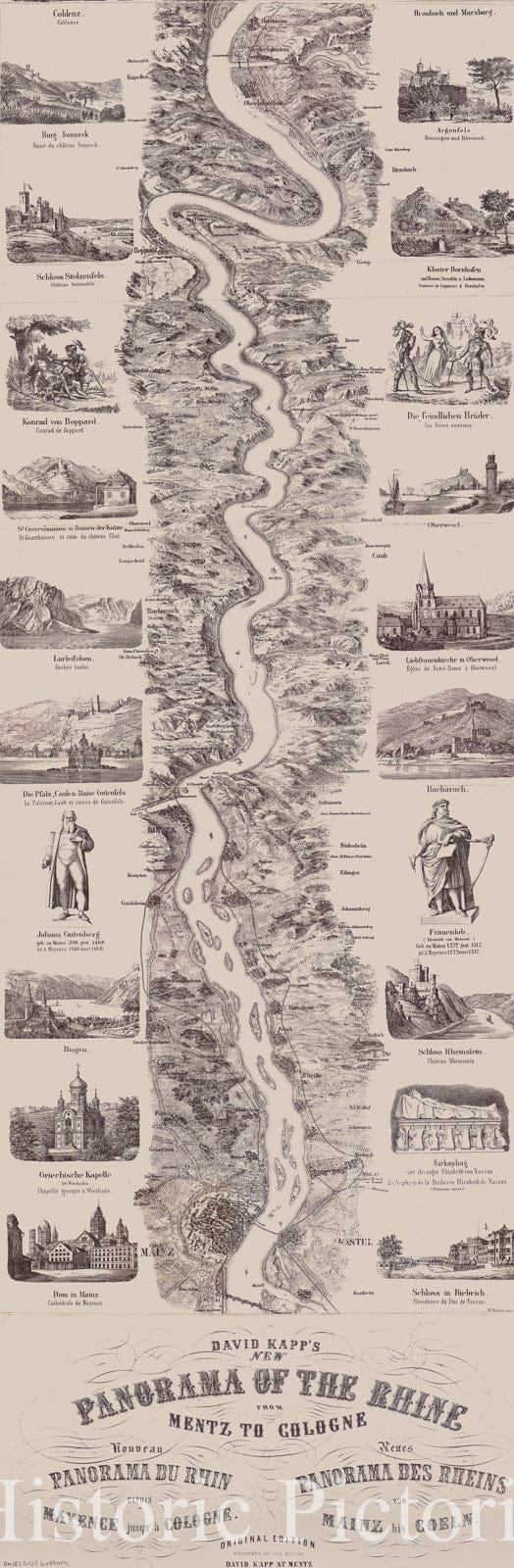 Map : Rhine River 1853 2, Antique Vintage Reproduction