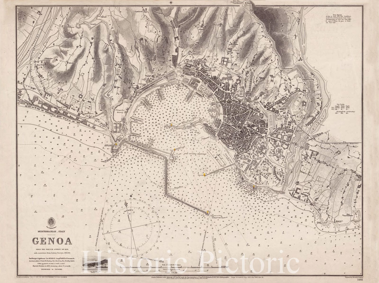 Map : Genoa, Italy 1898, Mediterranean, Italy, Genoa , Antique Vintage Reproduction
