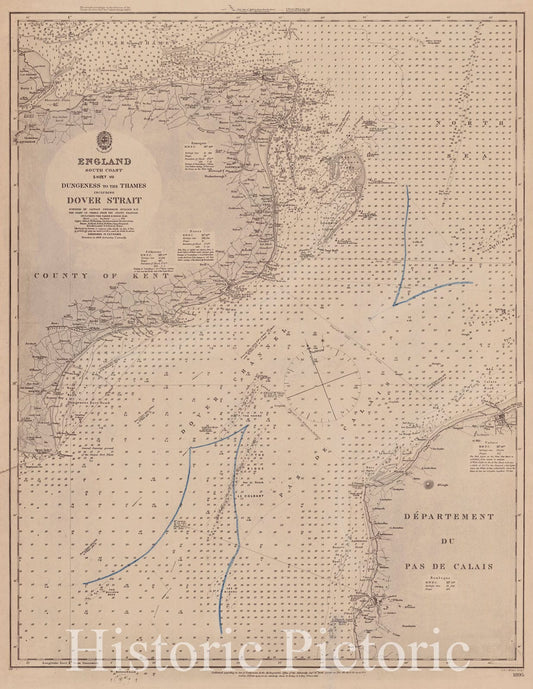 Map : England, south coast 1870, England, south coast, sheet VII, Dungeness to the Thames, including Dover Strait , Antique Vintage Reproduction