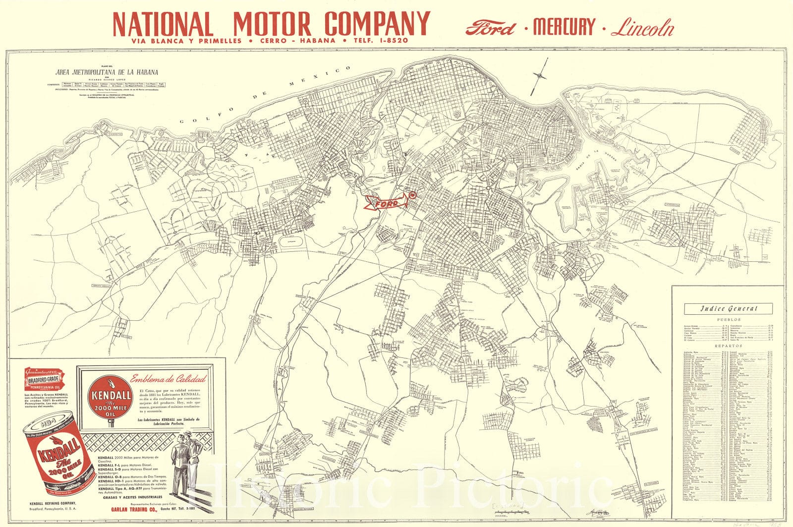 Map : Havana, Cuba 1953, Plano del area metropolitana de la Habana , Antique Vintage Reproduction