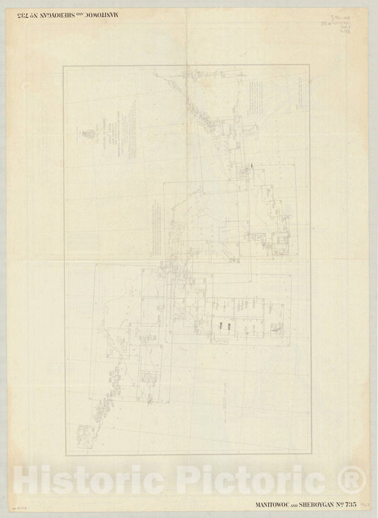 Map : Manitowoc and Sheboygan, Wisconsin 1963 2, U.S. Lake Survey Manitowoc and Sheboygan, Wisconsin chart no. 735 , Antique Vintage Reproduction