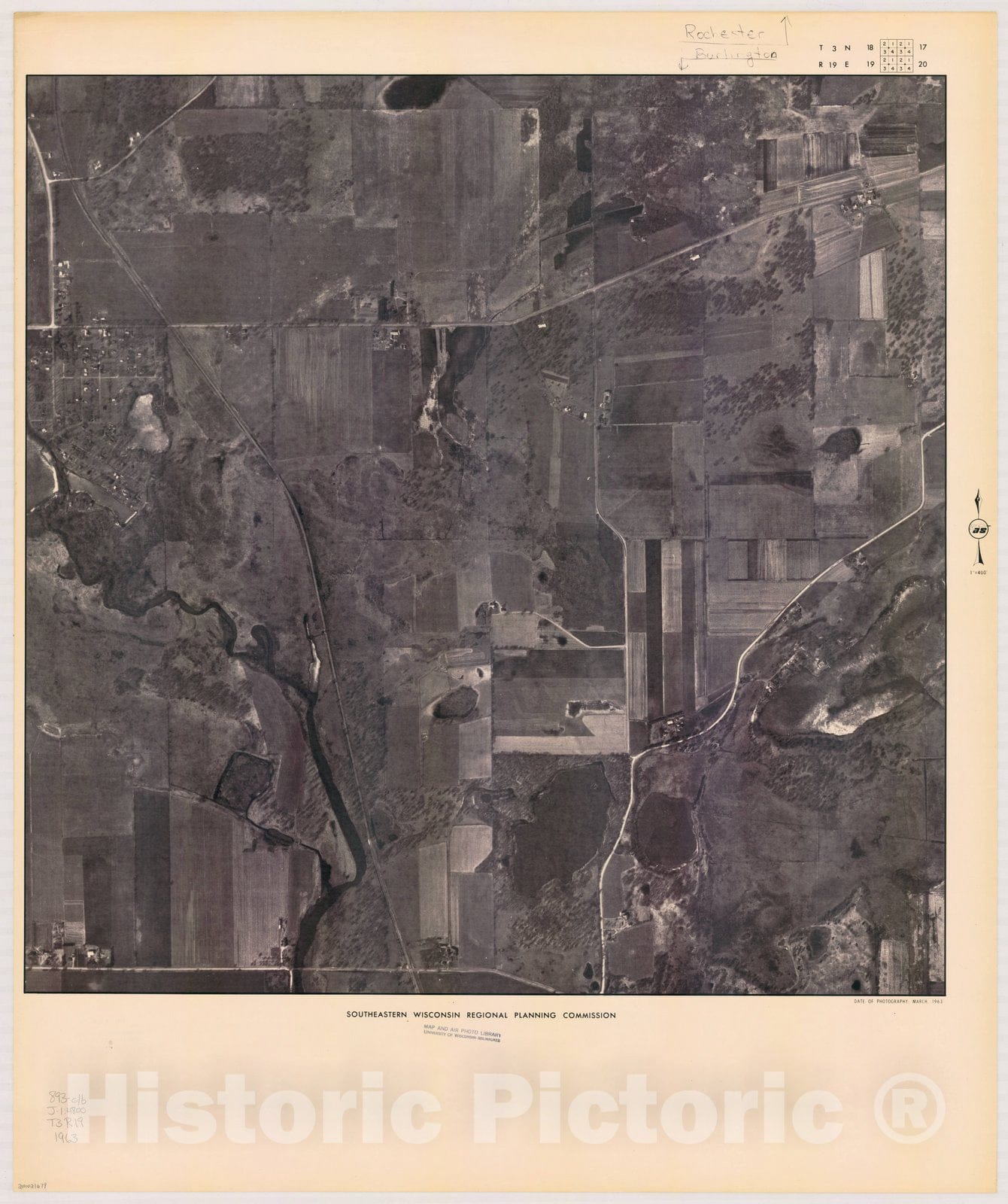 Map : Rochester/Burlington T3 N18, R19 E19 1963, [Aerial photographs of southeastern Wisconsin] , Antique Vintage Reproduction