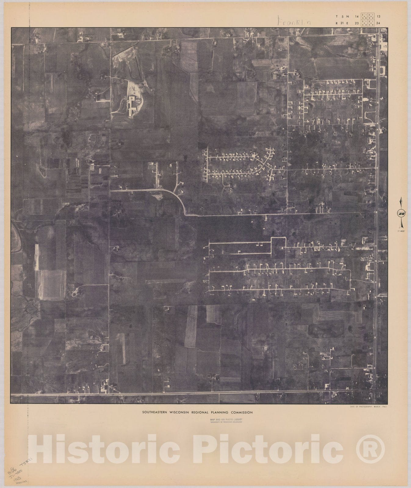 Map : Franklin T5 N14, R21 E23 1963, [Aerial photographs of southeastern Wisconsin] , Antique Vintage Reproduction