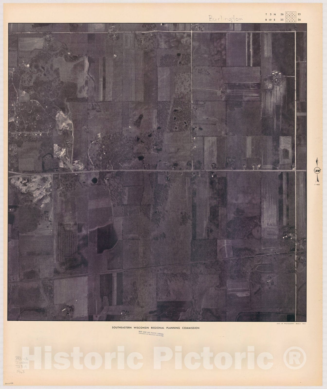 Map : Burlington T3 N26, R19 E35 1963, [Aerial photographs of southeastern Wisconsin] , Antique Vintage Reproduction