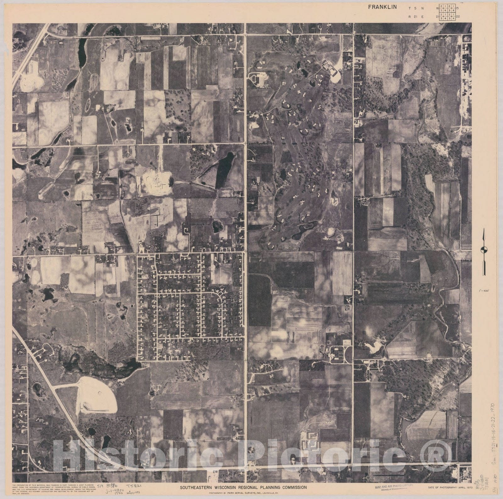 Map : Franklin T5 N16, R21 E21 1970, [Aerial photographs of southeastern Wisconsin] , Antique Vintage Reproduction