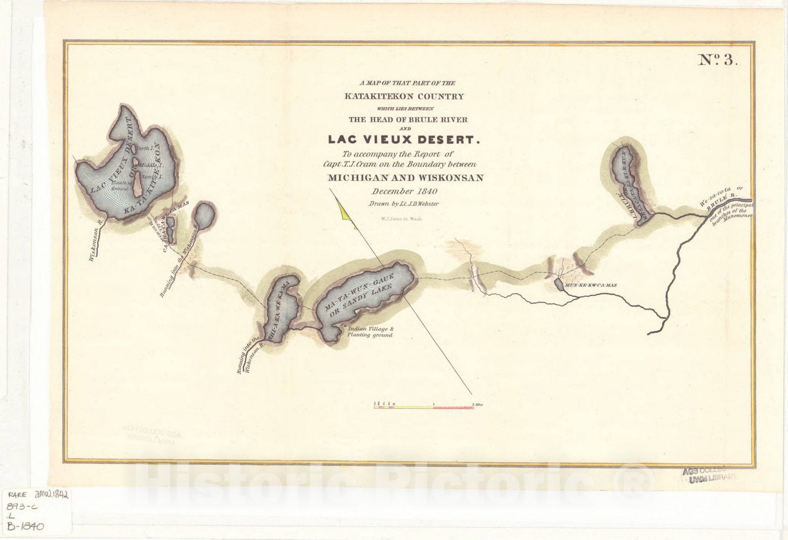 Map : Brule River, Wisconsin 1840, Antique Vintage Reproduction
