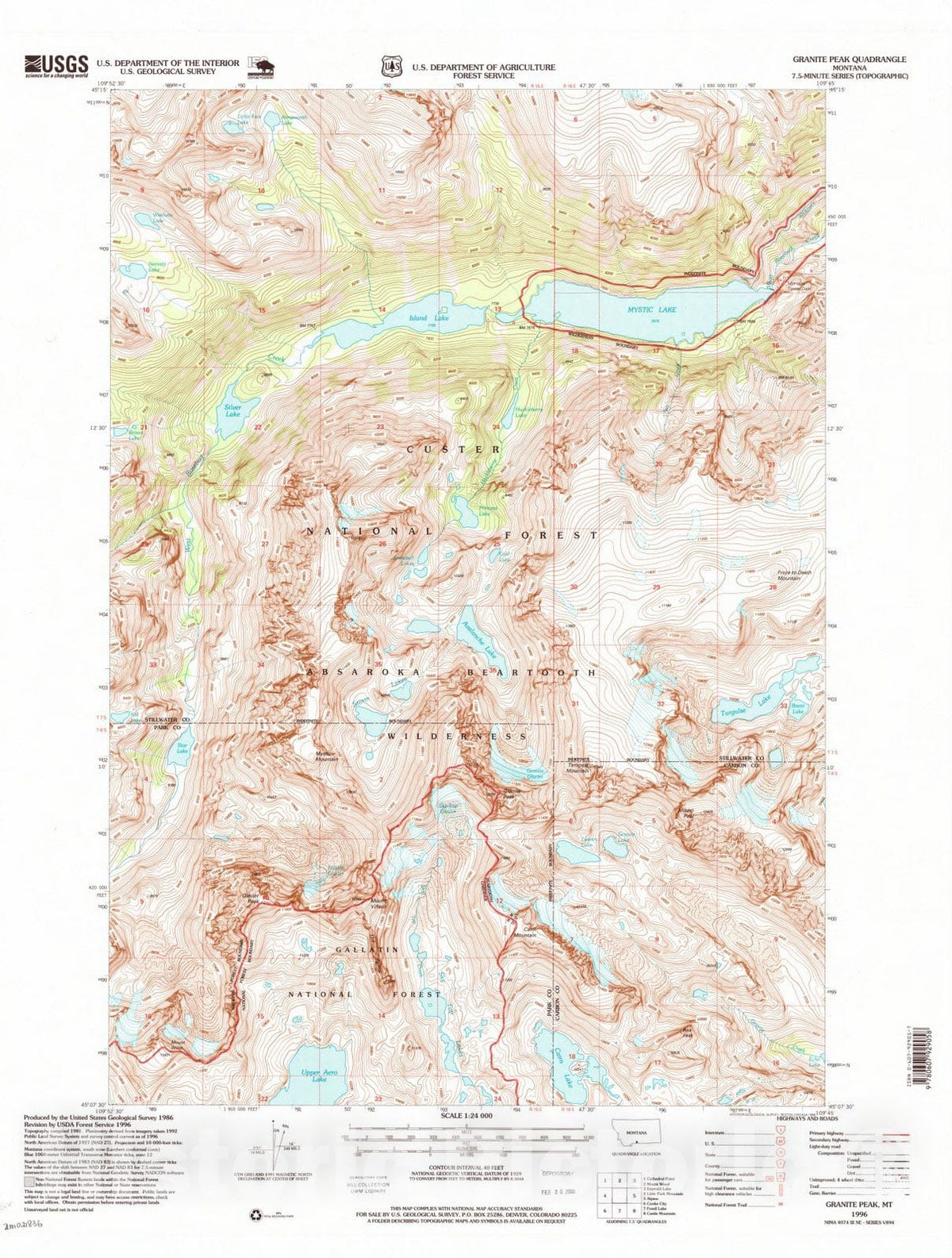 Map : Granite Peak, Montana 1996, Granite Peak quadrangle, Montana : 7.5 minute series (topographic) , Antique Vintage Reproduction