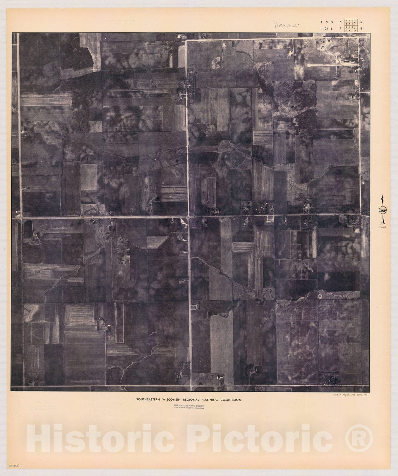 Map : Yorkville T3 N6, R21 E7 1963, [Aerial photographs of southeastern Wisconsin] , Antique Vintage Reproduction