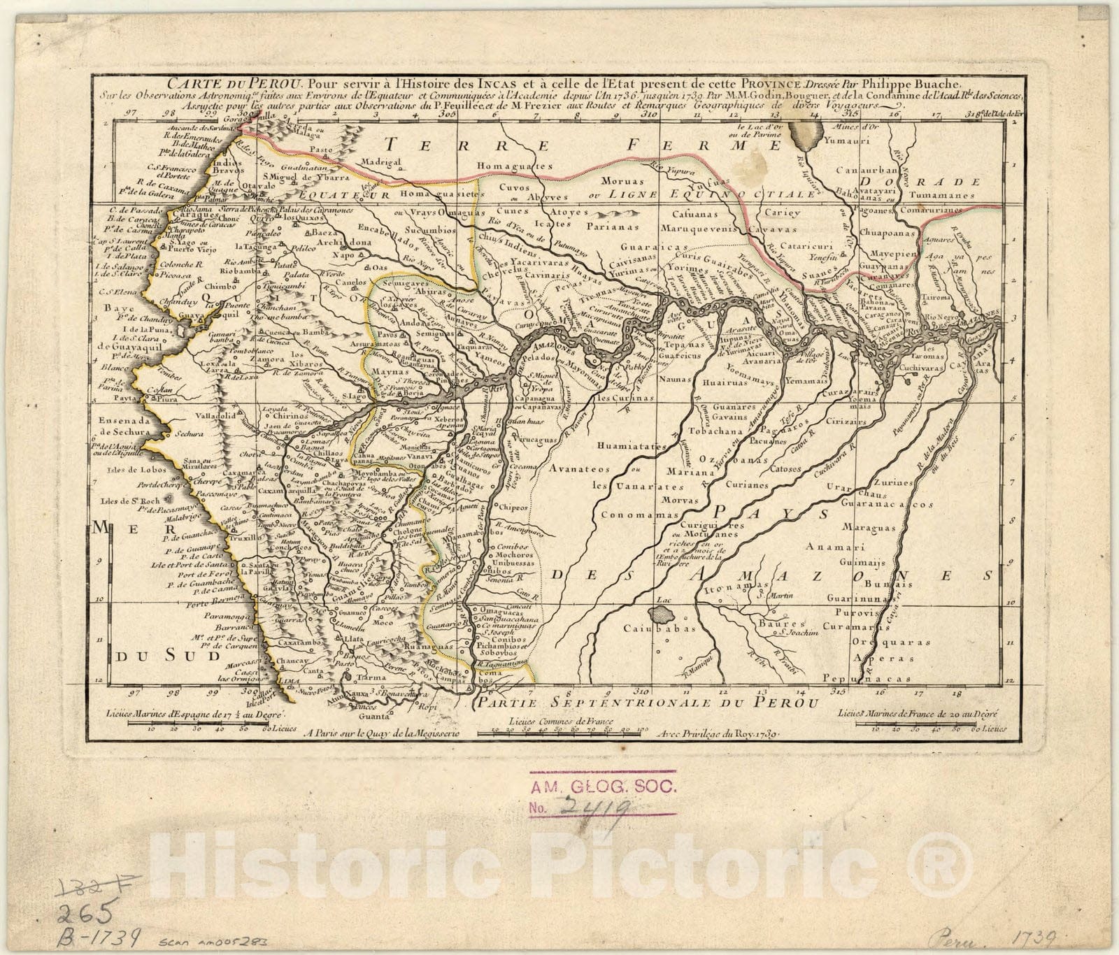 Map : Peru 1739, Carte du Perou, pour servir a l'histoire des Incas et a celle de l'etat present de cette province , Antique Vintage Reproduction