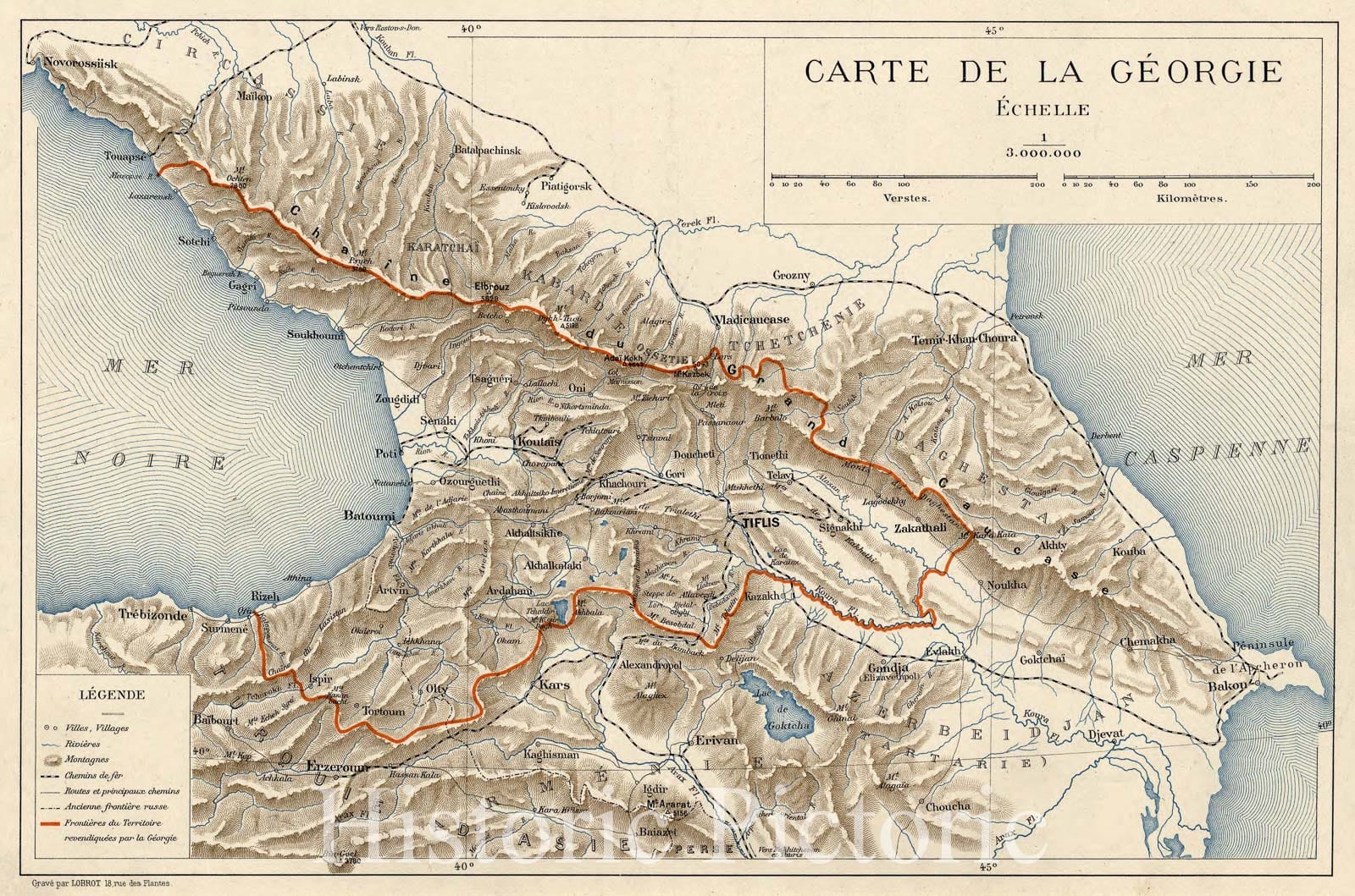 Map : Republic of Georgia 1919, Carte de la Georgie., Antique Vintage Reproduction