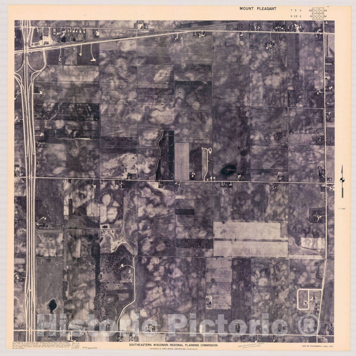 Map : Mount Pleasant T3 N30, R22 E31 1970, [Aerial photographs of southeastern Wisconsin] , Antique Vintage Reproduction