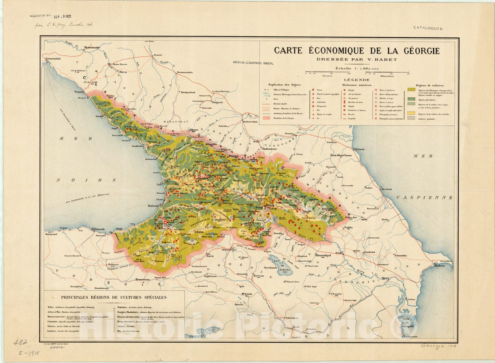 Map : Republic of Georgia 1918, Carte economique de la Georgie , Antique Vintage Reproduction