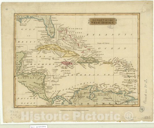 Map : West Indies 1823, A Chart of the West Indies , Antique Vintage Reproduction