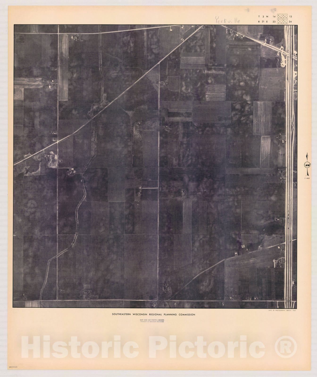 Map : Yorkville T3 N14, R21 E23 1963, [Aerial photographs of southeastern Wisconsin] , Antique Vintage Reproduction