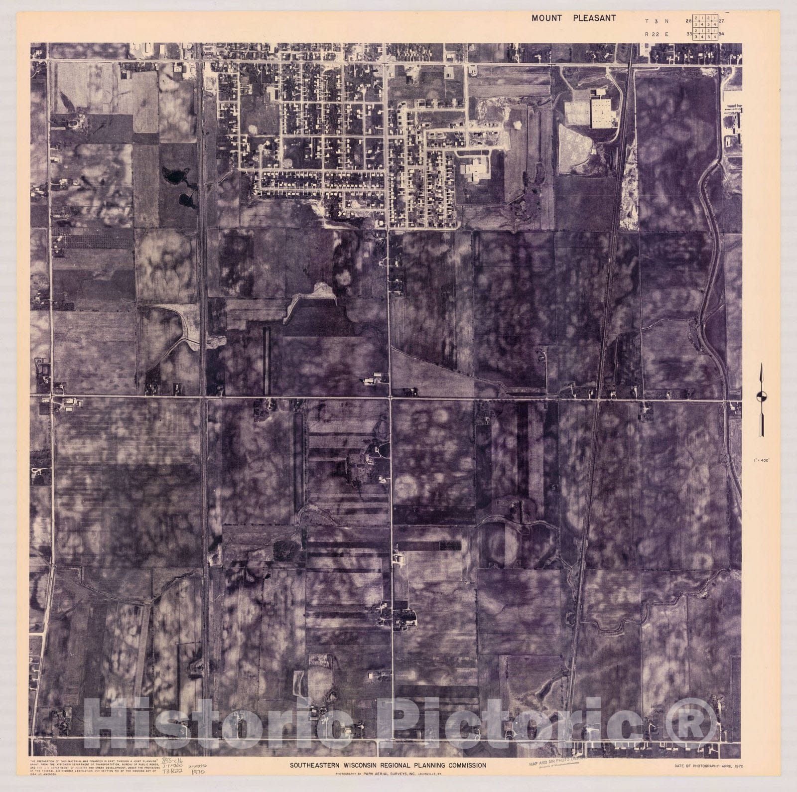 Map : Mount Pleasant T3 N28, R22 E33 1970, [Aerial photographs of southeastern Wisconsin] , Antique Vintage Reproduction