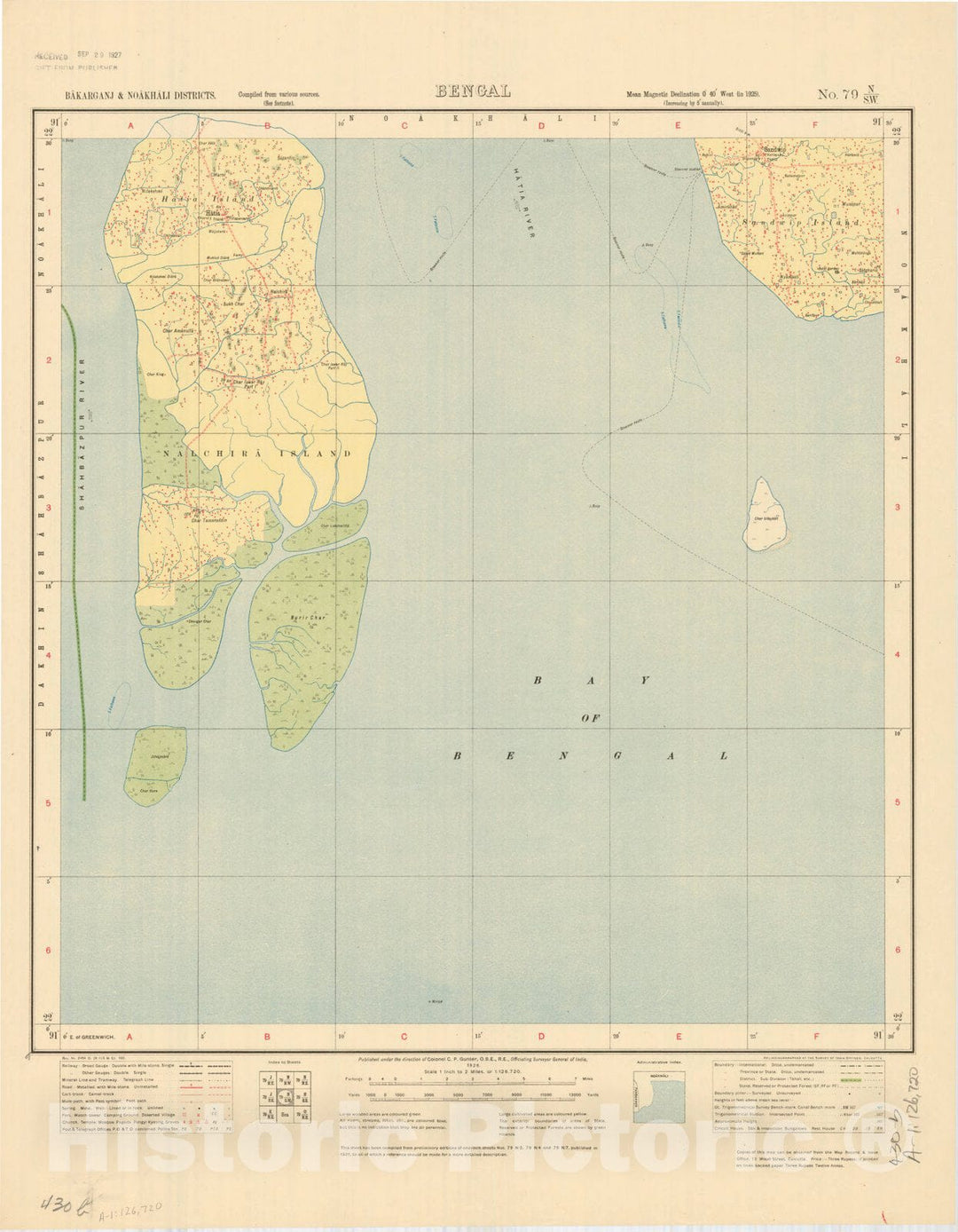 Map : Bakarganj & Noakhali Districts, Bengal, No. 79 N/S.W. 1926, India and adjacent countries, Antique Vintage Reproduction
