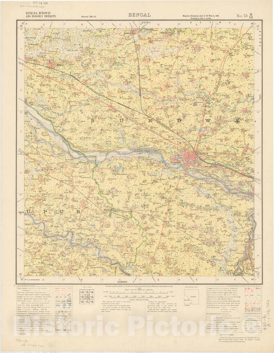 Map : Bankura, Burdwan and Hooghly Districts, Bengal, No. 73 M/S.E. 1933, India and adjacent countries, Antique Vintage Reproduction