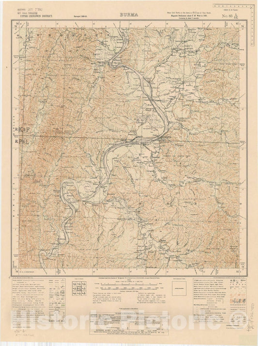 Map : Upper Chindwin District, Burma, No. 83 L/S.E. 1934 2, India and adjacent countries, Antique Vintage Reproduction