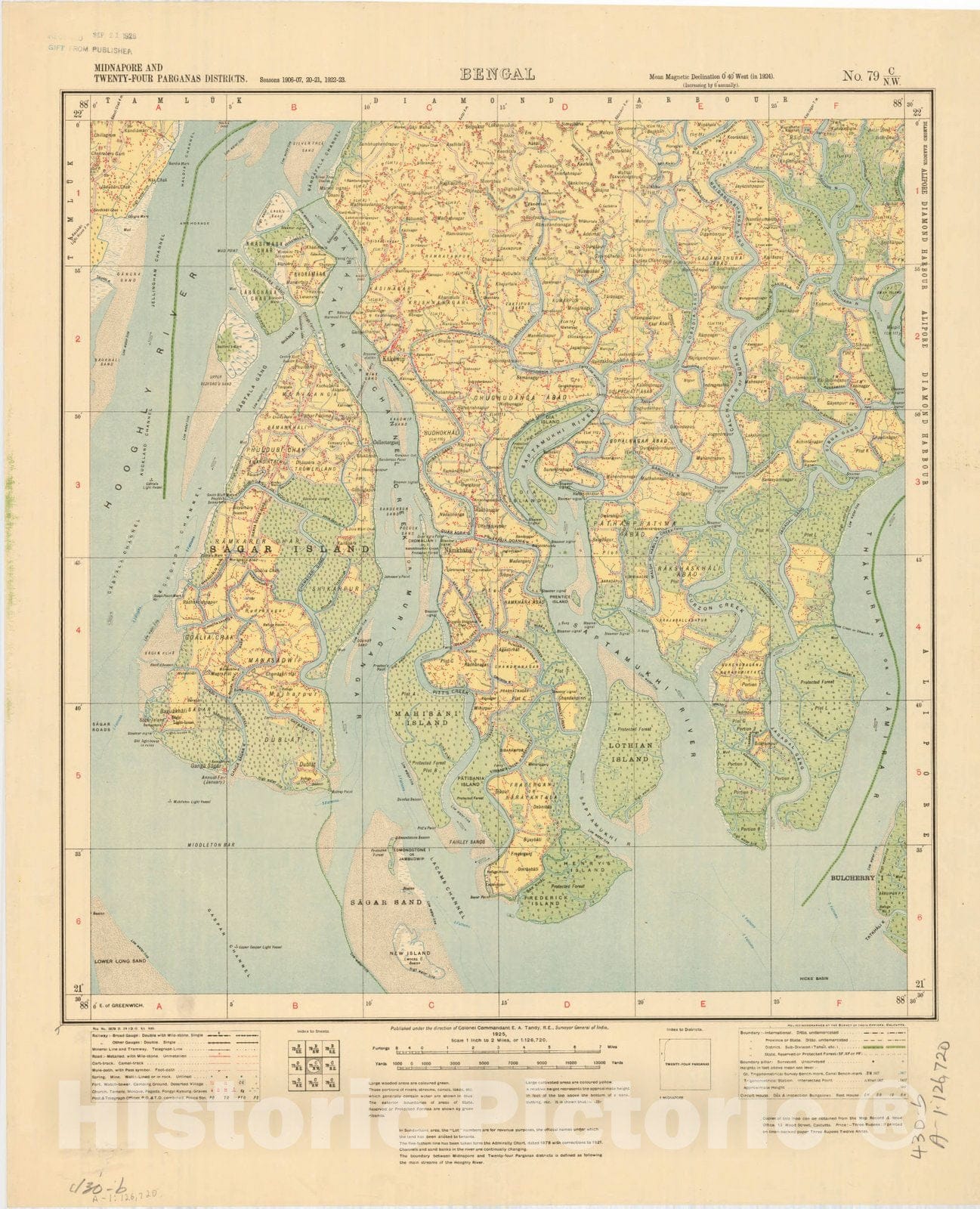 Map : Midnapore and Twenty-Four Parganas Districts, Bengal, No. 79 C/N.W. 1925, India and adjacent countries, Antique Vintage Reproduction