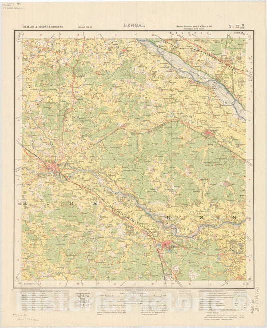Map : Bankura & Burdwan District, Bengal, No. 73 M/S.W. 1932, India and adjacent countries, Antique Vintage Reproduction