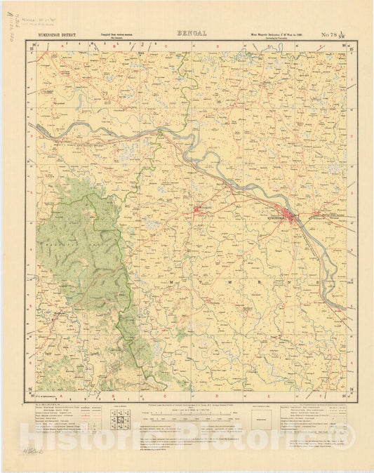 Map : Mymensingh District, Bengal, No. 78 L/N.W. 1927, India and adjacent countries, Antique Vintage Reproduction