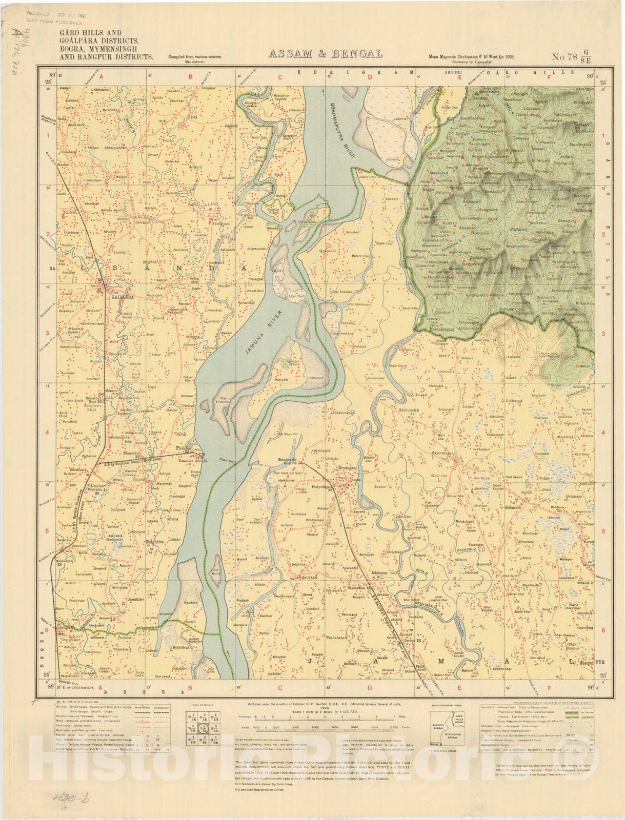 Historic Map : Garo Hills and Goalpara Districts, Bogra, Mymensingh and Rangpur Districts, Assam & Bengal, No. 78 G/S.E. 1926, India and adjacent countries, Antique Vintage Reproduction