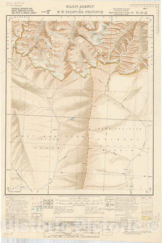 Historic Map : Political Districts and Tribal Territory (Gilgit), Dir, Swat & Chitral Agency, Gilgit Agency & N.W. Fronteire Province No. 43 A/N.E. 1933, India and adjacent countries