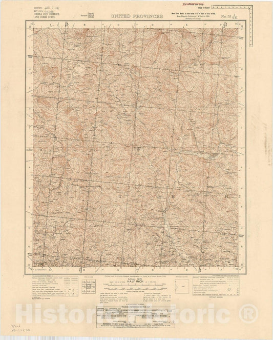 Map : Dehra Dun District, and Tehri State, United Provinces, No. 53 J/N.W. 1943, India and adjacent countries, Antique Vintage Reproduction