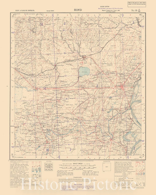 Map : Dadu & Karachi Districts, Sind, No. 35 P/N.E. 1945, India and adjacent countries, Antique Vintage Reproduction