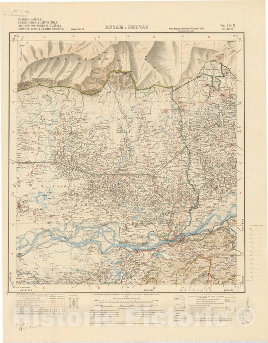 Historic Map : Darrang, Goalpara, Kamrup, Khasi & Jaintia Hills, and Nowgong Districts, Balipara Frontier Tract & Kurmed Province, Assam & Bhutan, No. 78 N 1921 2, India 1:253,440