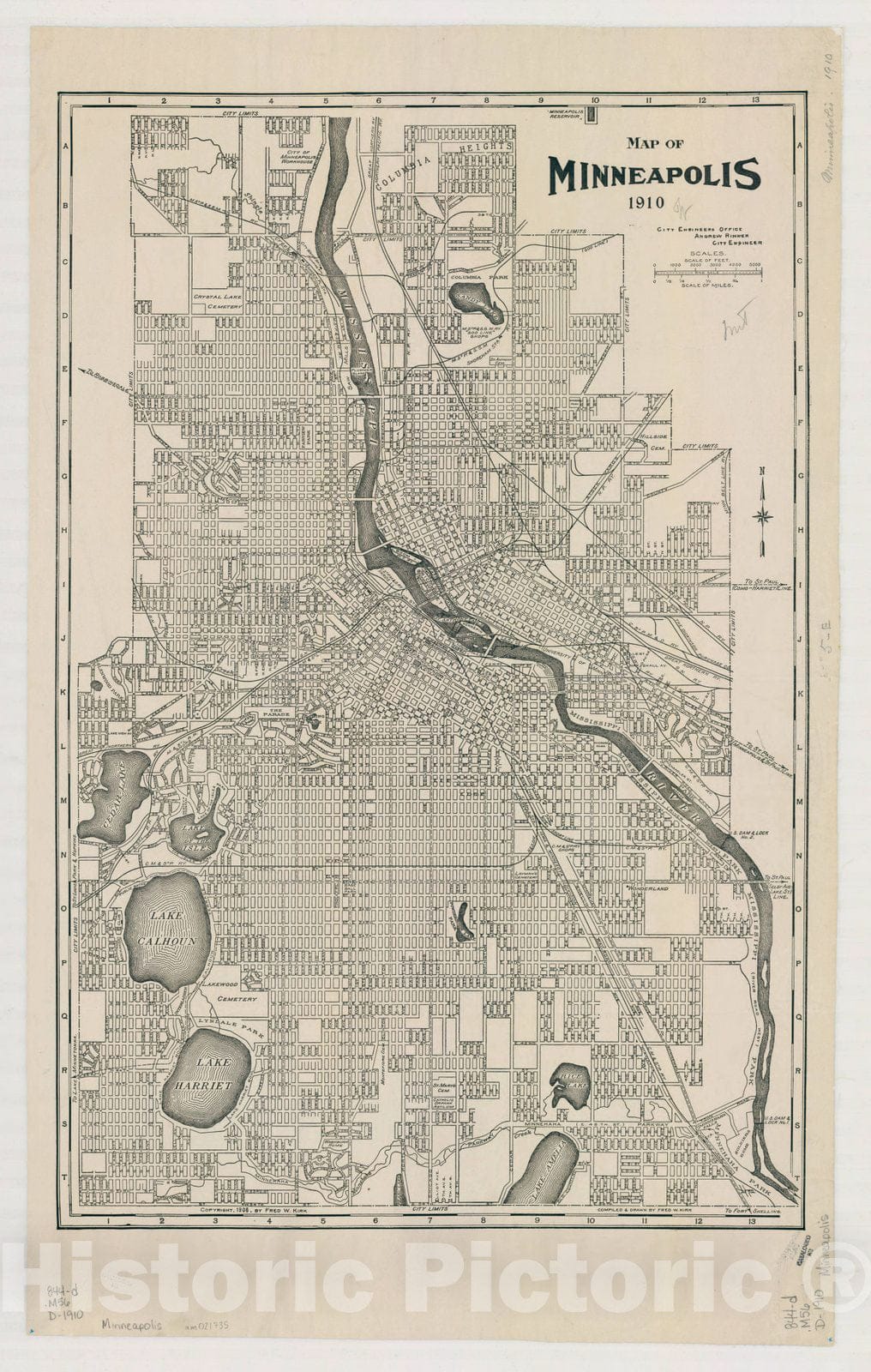 Map : Minneapolis, Minnesota 1910, Map of Minneapolis 1910 , Antique Vintage Reproduction