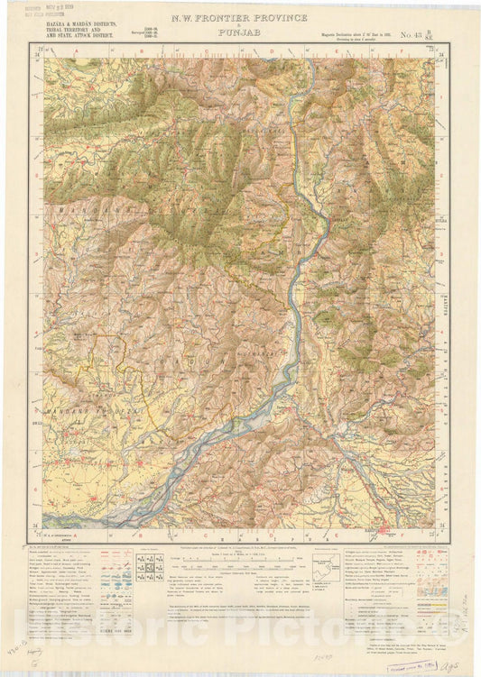 Map : Hazara & Mardan Districts, Tribal Territory and Amb State, Attock District, N.W. Frontier & Punjab No. 43 B/S.E. 1938, India and adjacent countries